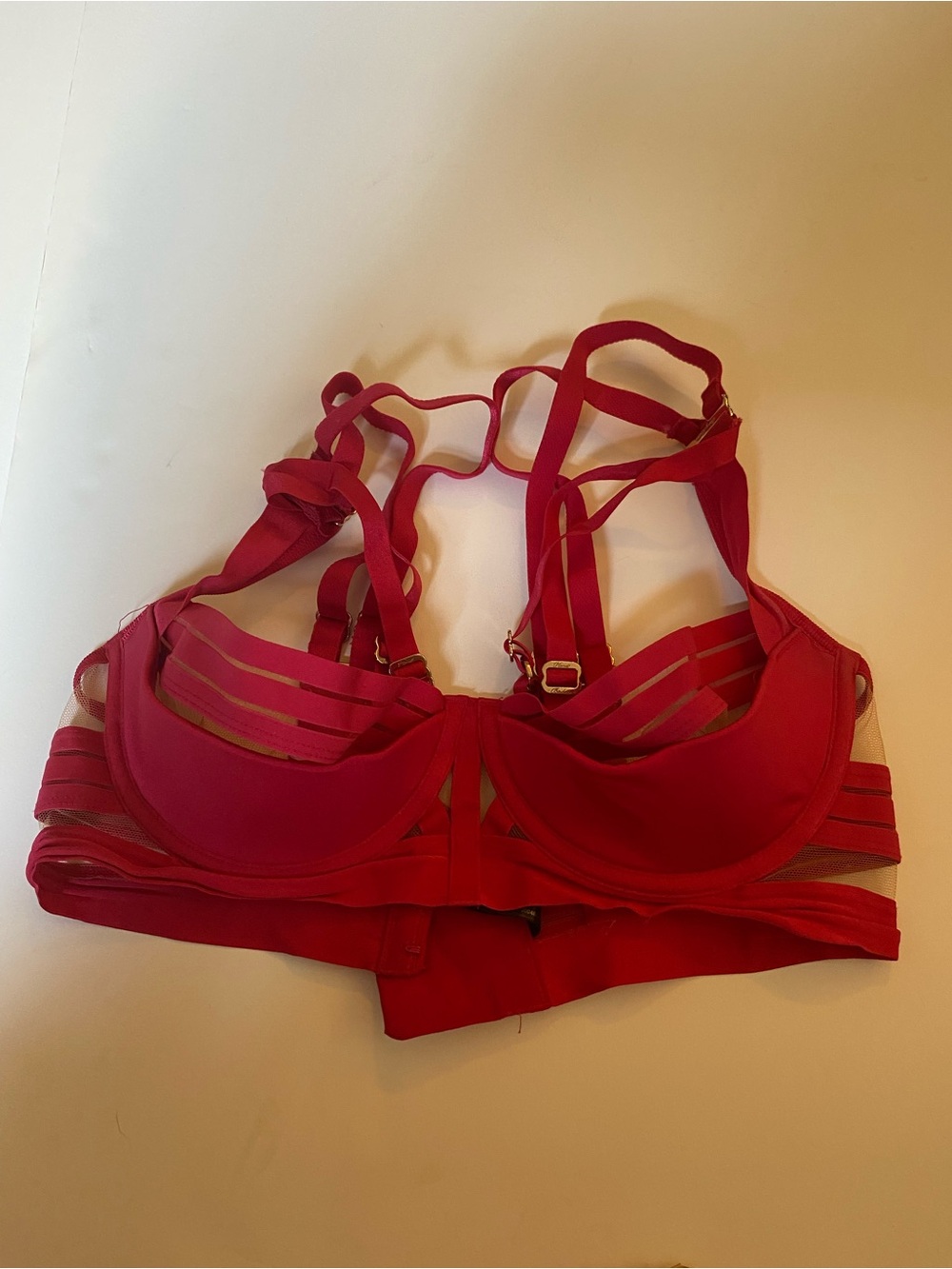 LINDA C Red 4-Piece Lingerie Set: Bra + Brief + Suspender/Garter Belt / 34D-L-L - Picture 7 of 14